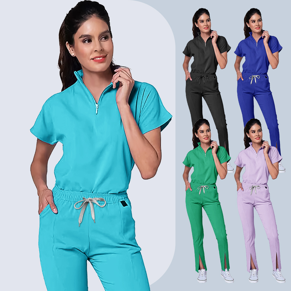 Medical Lab Coat - 医療スクラブ制服女性ナースジッパースクラブセットポケットトップスパンツ 2 ピース手術スーツ手術スーツ看護作業服