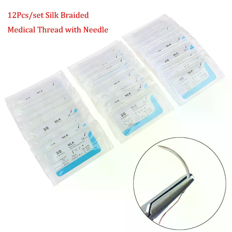 Medical Lab Kit - 12個入りシルク歯科縫合キット、医療練習、家庭教育、ラボ用の外科用針糸