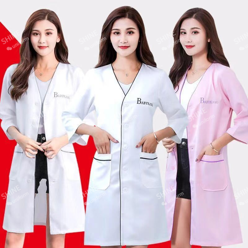 Medical Lab Coat - 美容制服美容師カスタムロゴスキンマネージャー作業服スパ制服白半袖白衣サロンスクラブ女性ロゴ