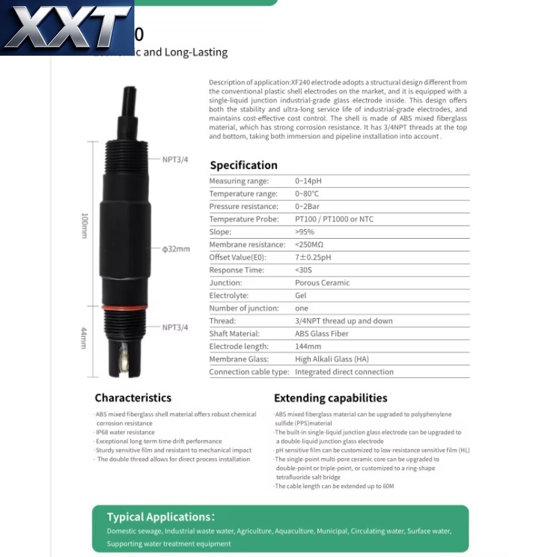 XXT XF240 工業用pH電極センサー（pHメーター用） - Ph Meter のレビューと価格