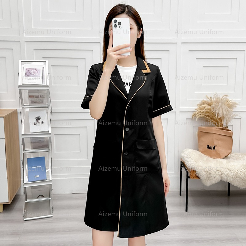 黒美容制服美容師ローブ女性サロン白衣ナース制服医療スクラブピ - Medical Lab Coat のレビューと価格