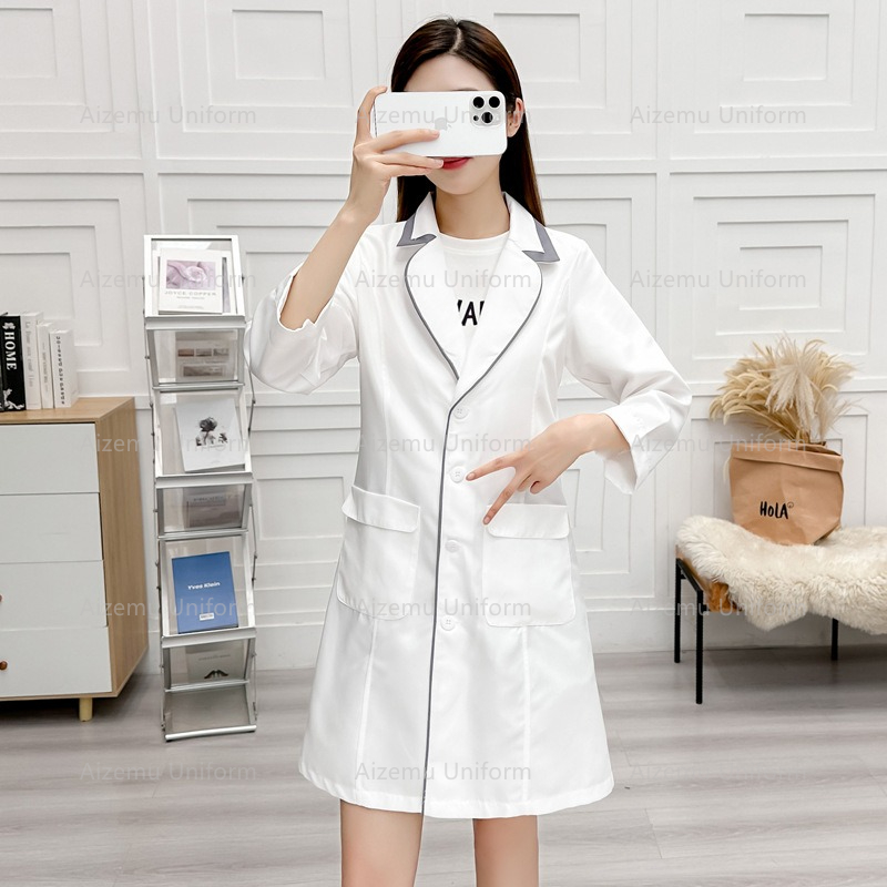 黒美容制服美容師ローブ女性サロン白衣ナース制服医療スクラブピ - Medical Lab Coat のレビューと価格
