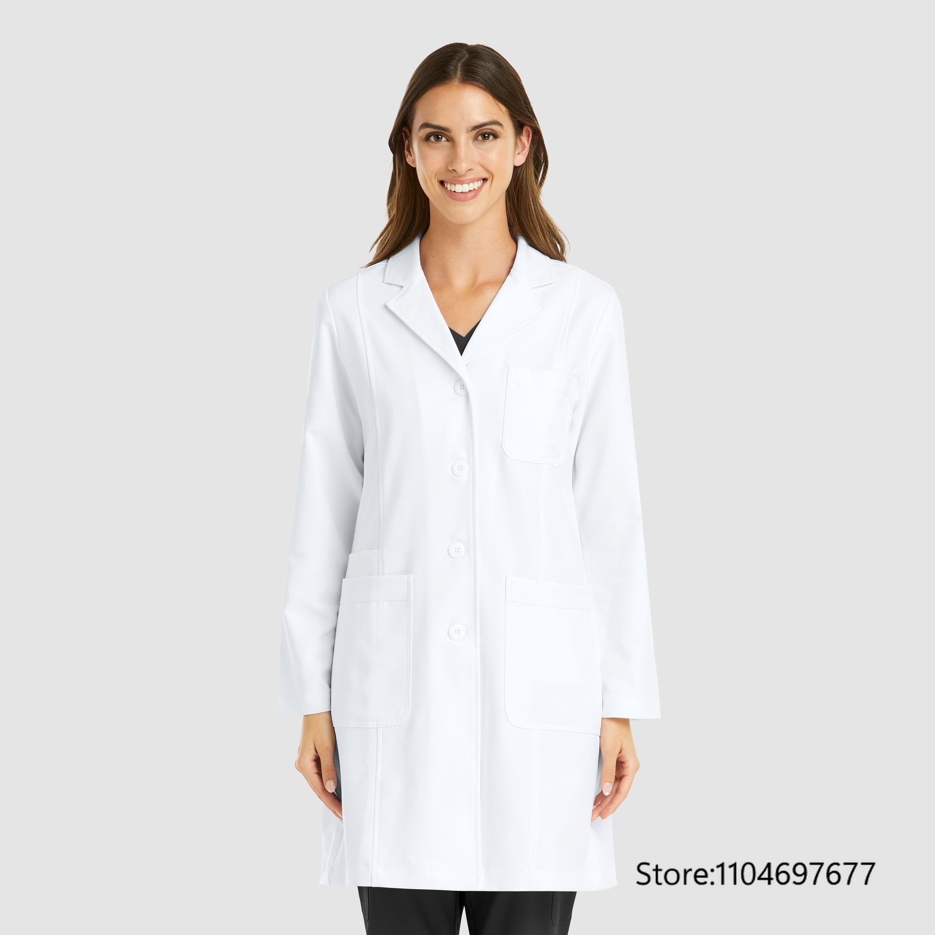 マルチカラーの女性用長袖美容サロンガウン、白い白衣、ノッチド - Medical Lab Coat のレビューと価格