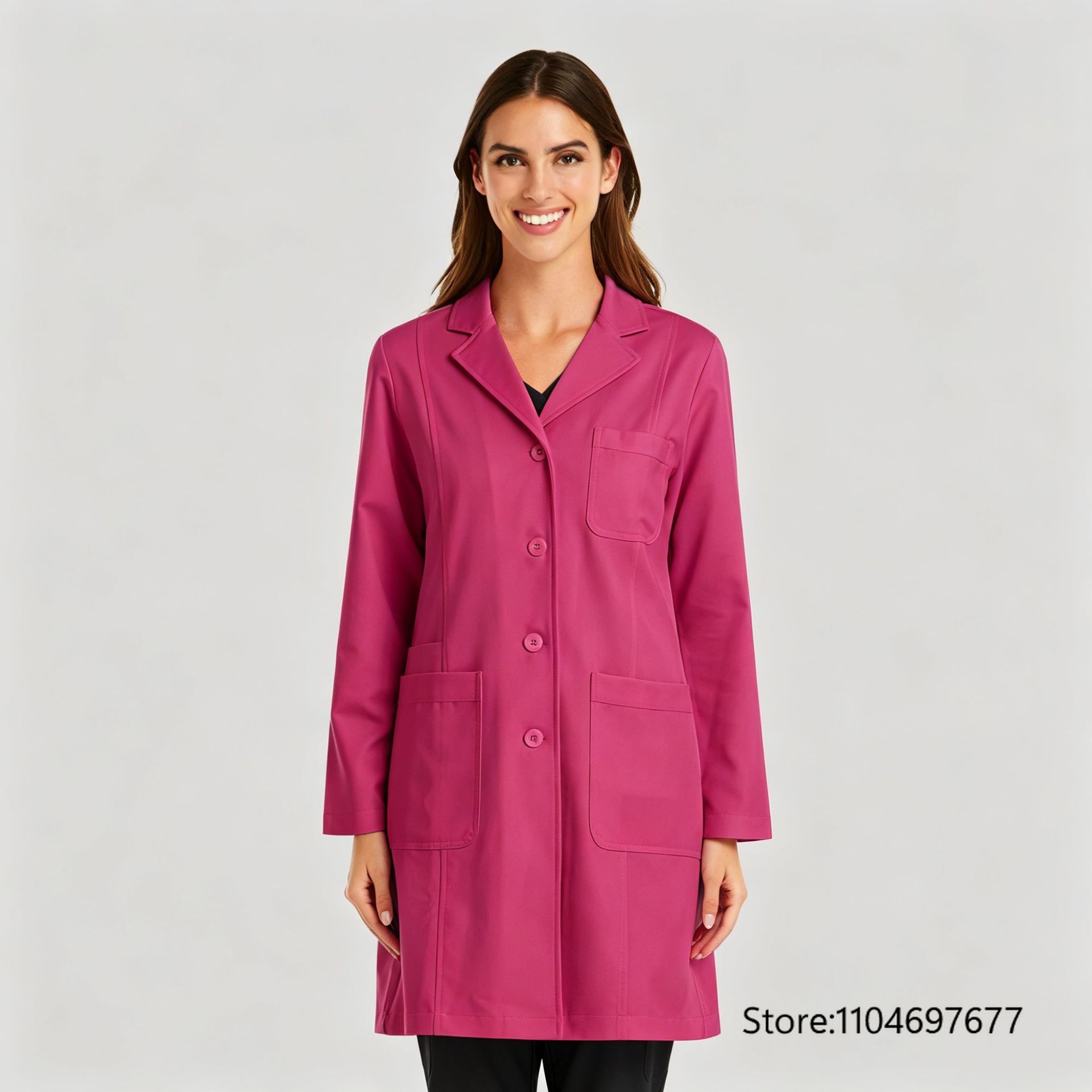 マルチカラーの女性用長袖美容サロンガウン、白い白衣、ノッチド - Medical Lab Coat のレビューと価格
