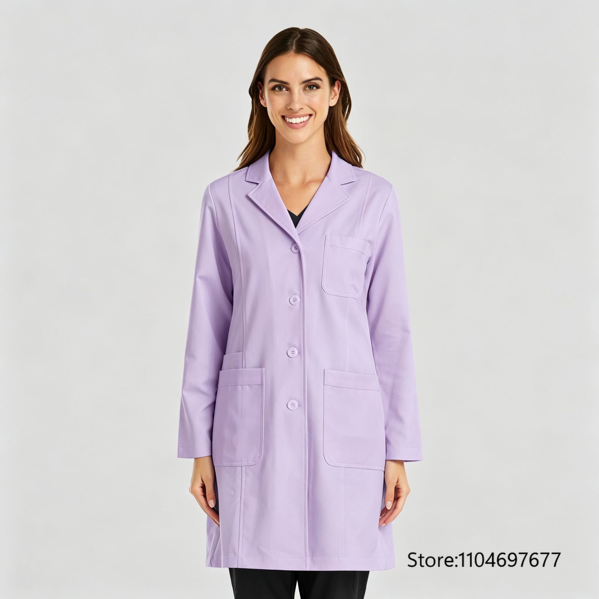 マルチカラーの女性用長袖美容サロンガウン、白い白衣、ノッチド - Medical Lab Coat のレビューと価格