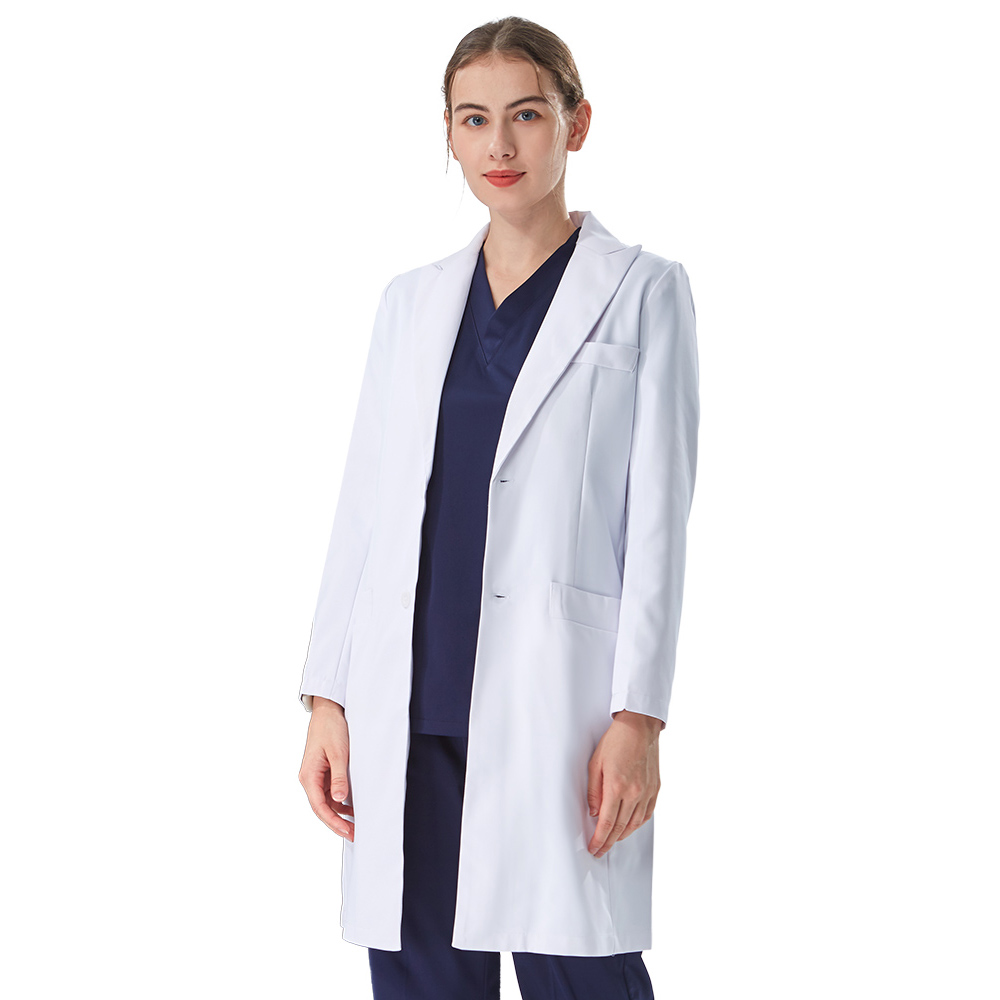 丁寧なラペルカラーの白い白衣 医師用 コットンポリエステル  - Medical Lab Coat のレビューと価格