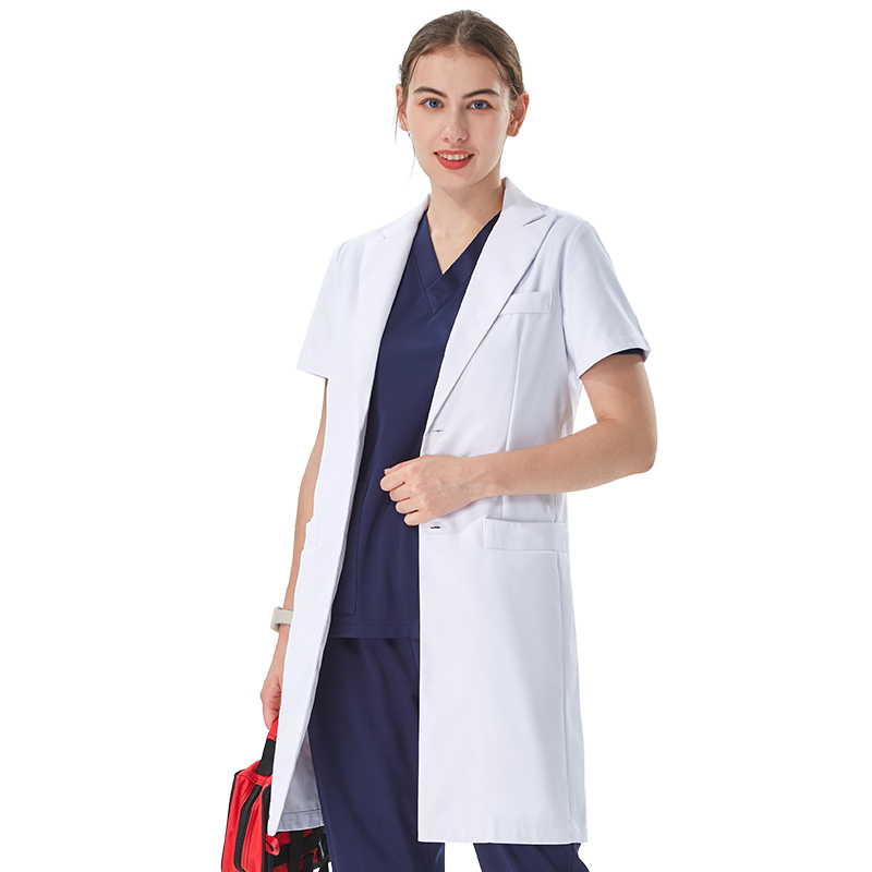丁寧なラペルカラーの白い白衣 医師用 コットンポリエステル  - Medical Lab Coat のレビューと価格