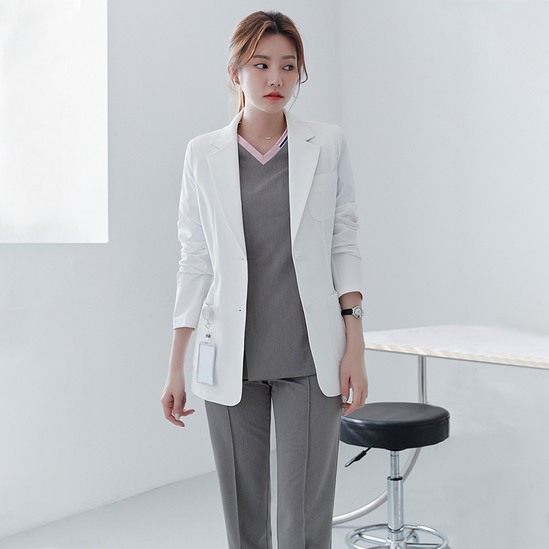 韓国風ショート丈美容院作業服 白い白衣 シングルレイヤースー - Medical Lab Years のレビューと価格