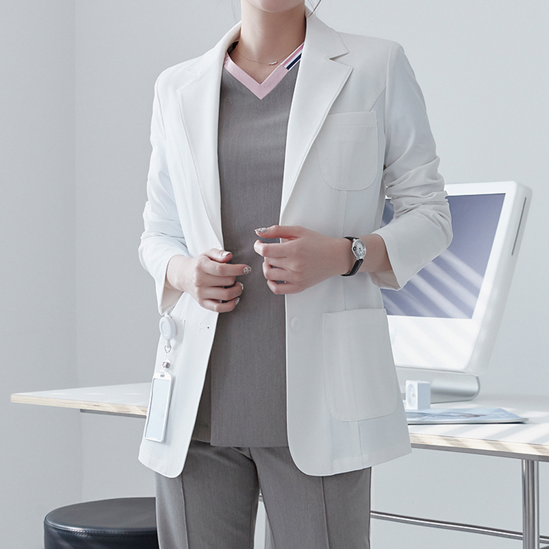 韓国風ショート丈美容院作業服 白い白衣 シングルレイヤースー - Medical Lab Years のレビューと価格