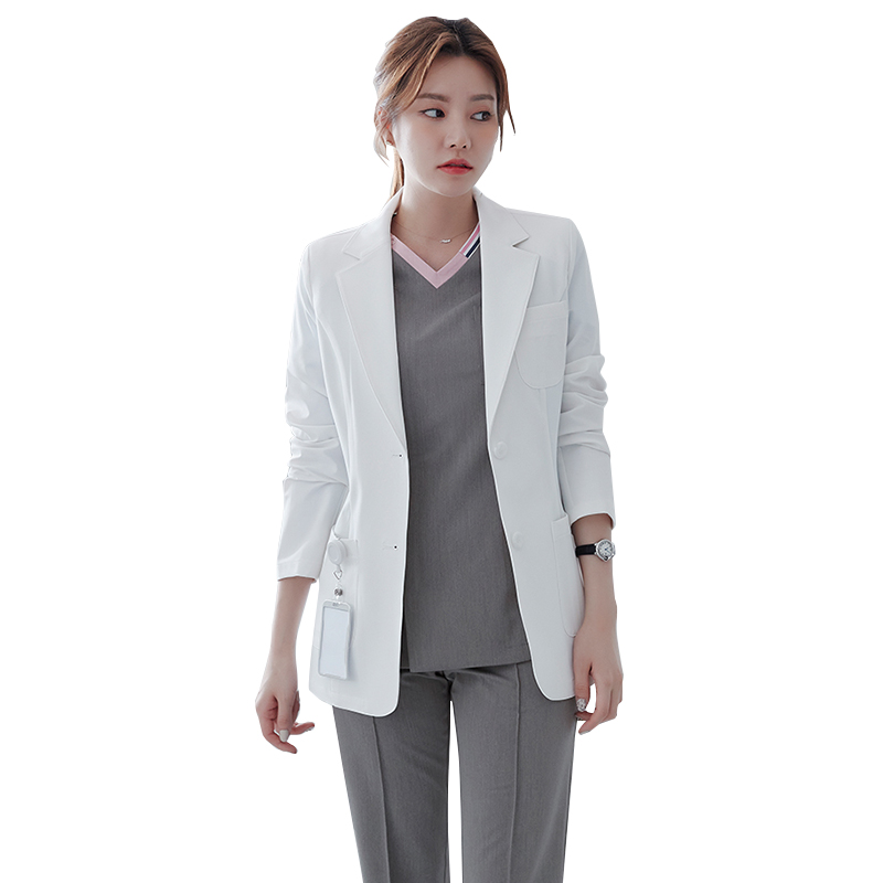 韓国風ショート丈美容院作業服 白い白衣 シングルレイヤースー - Medical Lab Years のレビューと価格