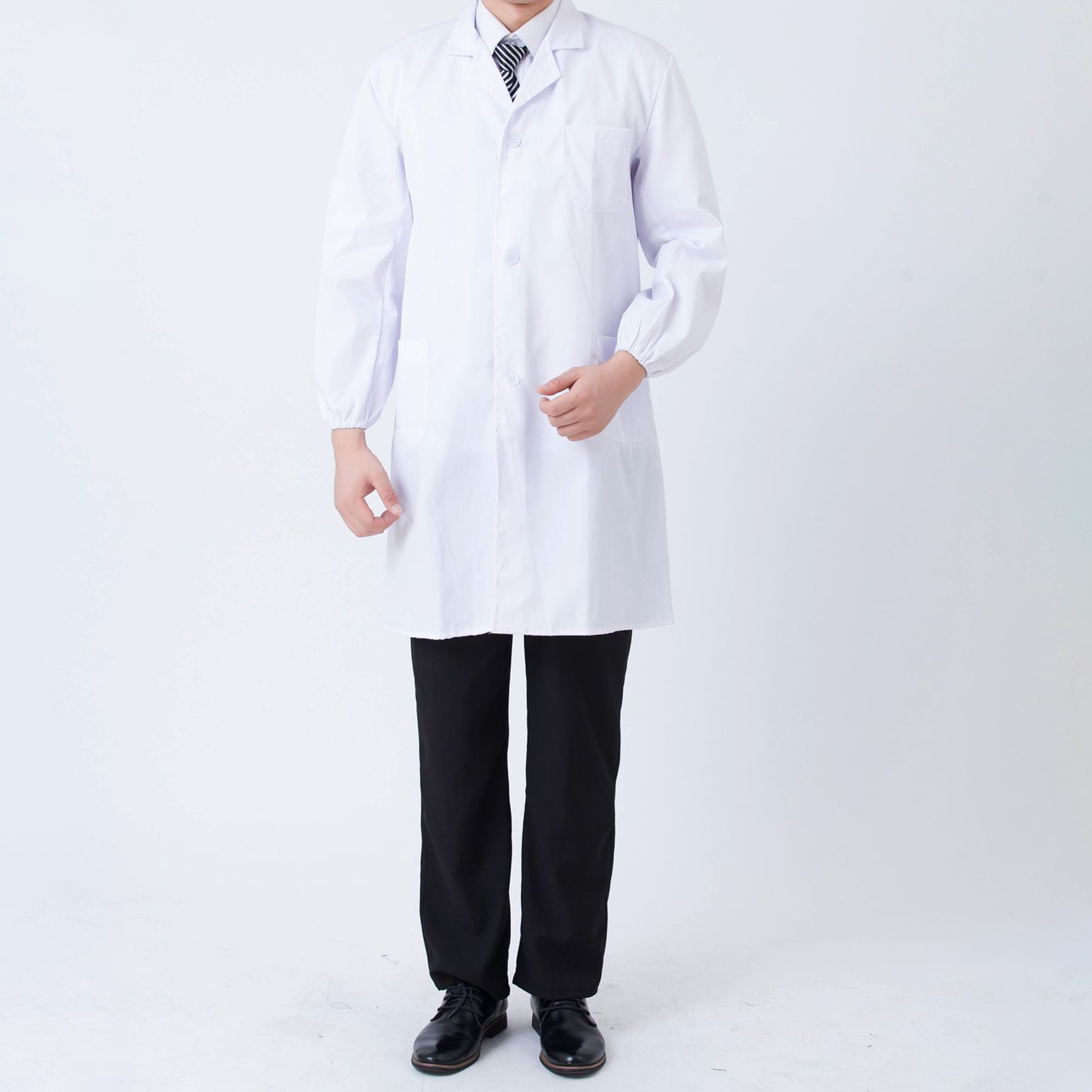 医学生白い白衣、伸縮性のある袖口付き、病院科学者学校向けの肌 - Medical Lab Coat のレビューと価格